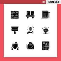9 solides Glyphen-Konzept für mobile Websites und Apps Pinsel Pinsel Gabelstapler Wireframe Web editierbare Vektordesign-Elemente vektor