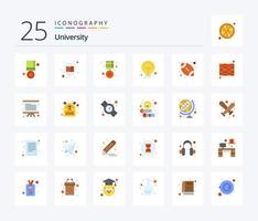 University 25 Flat Color Icon Pack inklusive Ball. Studienidee. Gold. hell. Birne vektor