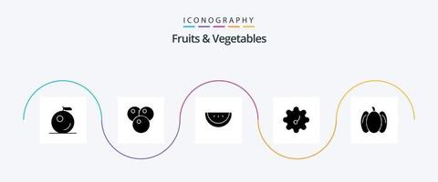 Obst und Gemüse Glyphe 5 Icon Pack inklusive . Gemüse. vektor
