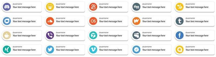kort stil Följ mig social media plattform ikon uppsättning med beställnings- meddelande alternativ 20 ikoner sådan som strömning. tumblr. Google duo. litteratur och lastfm ikoner. hög upplösning och redigerbar vektor