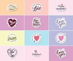 Feiern Sie die Kraft der Liebe am Valentinstag mit wunderschönen Designaufklebern vektor