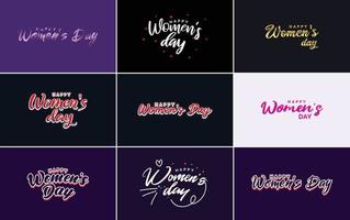 Mars 8:e typografisk design uppsättning med Lycklig kvinnors dag text vektor