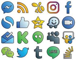gefüllter Linienstil Social Media Icon Set qzone. Facebook und einfache 20 professionelle Symbole vektor