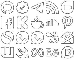 20 enkel svart linje social media ikoner sådan som ljud. Facebook. strömning och finansiering ikoner. fullt anpassningsbar och professionell vektor