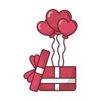 Liebesherzenballons über Geschenkvektorentwurf vektor