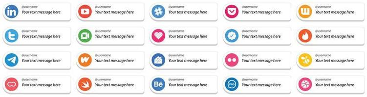 anpassbare Follow-me-Social-Media-Icons 20 Pack wie Telegramm. twittern. Tinder- und Likee-Symbole. hochwertig und minimalistisch vektor