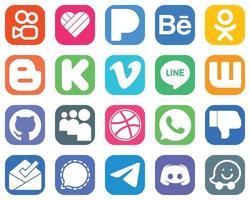 20 hochwertige Social-Media-Icons wie Dislike. dribbeln. Finanzierung. Myspace- und Wattpad-Symbole. Farbverlauf-Social-Media-Icon-Set vektor