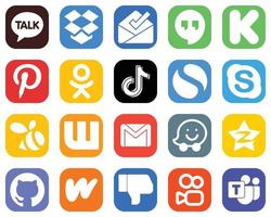 20 einfache Social-Media-Icons wie Wattpad. Plaudern. Tiktok- und Skype-Symbole. Sammlung von Verlaufssymbolen vektor