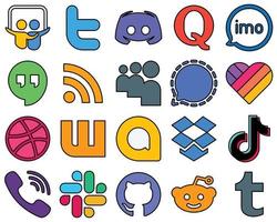 20 einzigartige zeilengefüllte Social-Media-Symbole wie Signal. Futter. Frage und RSS vollständig anpassbar und modern vektor