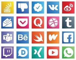 20 social media ikoner för din mönster sådan som tumblr. fråga. weibo. quora och inkorg ikoner. modern och minimalistisk vektor