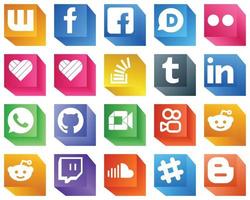 20 3D-Symbole für Top-Social-Media-Plattformen wie Google Meet. WhatsApp. Lagerüberlauf. professionelle und tumblr-symbole. minimalistisch und professionell vektor