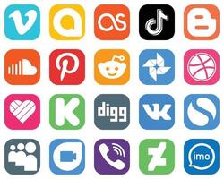 20 moderne Social-Media-Ikonen wie Dribbble. reddit. Pinterest und Soundsymbole. Sammlung von Symbolen für soziale Medien mit Farbverlauf vektor