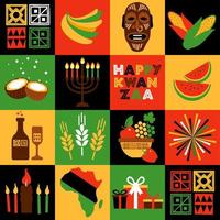 banner för kwanzaa med traditionella färgade och ljus som representerar de sju principerna eller nguzo saba. kollagerstil. vektor