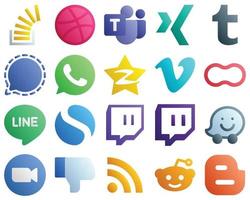 20 Verlaufssymbole der wichtigsten Social-Media-Plattformen wie Video. tumblr. Tencent- und WhatsApp-Symbole. vielseitig und hochwertig vektor