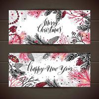 god jul hälsning uppsättning banners med nyårsträd och kalligrafi vektor
