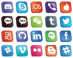 20 isometrisk 3d ikoner för topp social media plattformar sådan som kuaishou. Twitter. rakuten. tumblr och wechat ikoner. minimalistisk och professionell vektor