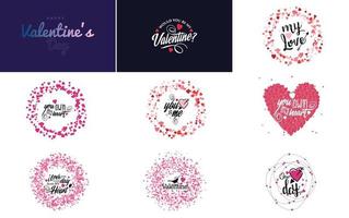 fröhliches valentinstag-typografie-design mit einem herzförmigen ballon und einem farbverlaufsschema vektor