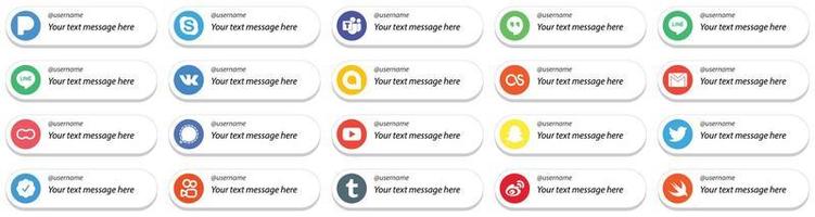 20 unik kort stil Följ mig social media ikoner med anpassningsbar meddelande sådan som budbärare. kvinnor. Google allo. mödrar och post ikoner. öga fångst och hög definition vektor