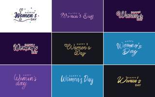 Mars 8 typografisk design uppsättning med Lycklig kvinnors dag text vektor