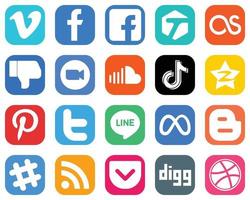 20 einzigartige Social-Media-Ikonen wie Douyin. Musik. Facebook und Sound-Icons. Verlaufssymbole packen vektor