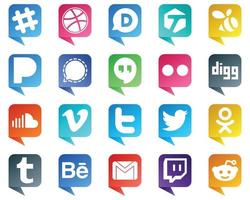 20 chatt bubbla stil ikoner av större social media plattformar sådan som video. musik. ljud och digg ikoner. mångsidig och premie vektor