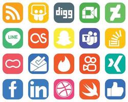 20 hochauflösende Social-Media-Symbole wie Erdnuss. Aktie. Zeilen- und Fragesymbole. professioneller Farbverlauf-Icon-Set vektor