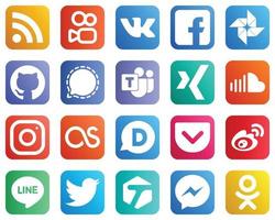 20 Social-Media-Icons für Ihre Designs wie Musik. Klangwolke. github. Xing- und Microsoft-Team-Symbole. modern und minimalistisch vektor