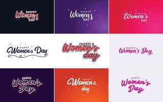 rosa Lycklig kvinnors dag typografisk design element uppsättning för hälsning kort vektor