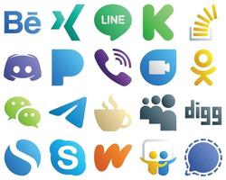Verlaufssymbole für beliebte Social Media 20-Packs wie Google Duo. rakuten. Überlauf- und Viber-Symbole. Hochauflösend und einzigartig vektor