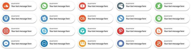 Följ mig social media ikoner med anpassningsbar meddelande 20 packa sådan som chatt. Dropbox. meta och Google hangouts ikoner. minimalistisk och hög upplösning vektor