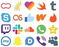 20 platt social media ikoner för en naiv ui tinder. wattpad. snabb. Facebook och lastfm ikoner. enkel lutning ikon uppsättning vektor