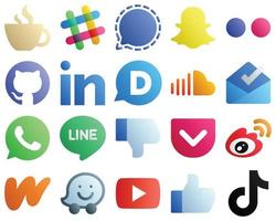 Gradient Social Media Icons Pack 20 Symbole wie Posteingang. Klang. flickr. Soundcloud und professionelle Symbole. hochwertig und minimalistisch vektor