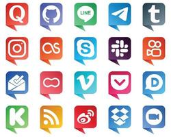 20 moderne Social-Media-Ikonen im Chat-Blasen-Stil wie Erdnuss. kuaishou. instagram. Slack- und Skype-Symbole. vollständig editierbar und vielseitig vektor