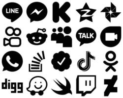 20 innovativ svart glyf social media ikoner sådan som fråga. whatsapp. Google duo och mitt utrymme ikoner. unik och högupplöst vektor
