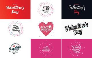 fröhliches valentinstag-typografie-design mit einem herzförmigen kranz und einem farbverlaufsschema vektor