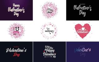 Fröhliches Valentinstag-Typografie-Design mit einer Aquarellstruktur und einem herzförmigen Kranz vektor