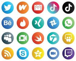 20 Social-Media-Icons für jede Plattform wie myspace. Google Foto. douyin. Xing- und Behance-Symbole. Hochauflösend und professionell vektor