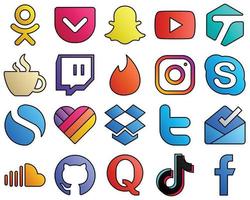 fylld linje stil social media ikoner gillar. chatt. skype och meta 20 innovativ ikoner vektor