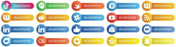 20 hochwertige Follow-me-Symbole im Stil von Plattformkarten für soziale Netzwerke wie z. verlinkt. Wattpad. Feed- und Videosymbole. einzigartig und hochauflösend vektor