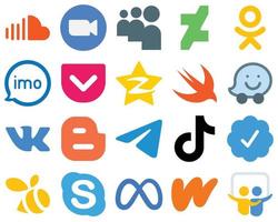 20 flache Social-Media-Icons für ein minimalistisches Design qzone. abweichend. Taschen- und Videosymbole. einzigartiges Gradienten-Icon-Set vektor