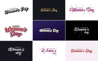 Mars 8:e typografisk design uppsättning med Lycklig kvinnors dag text vektor