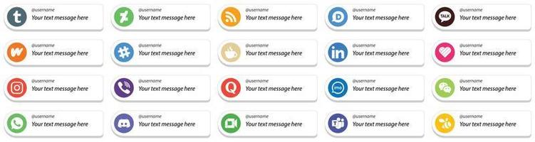 Följ mig social media ikoner med anpassningsbar meddelande 20 packa sådan som Instagram. Spotify. gillar och edin ikoner. minimalistisk och hög upplösning vektor