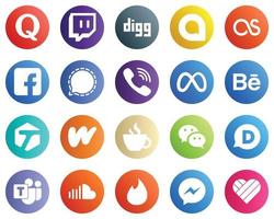 20 minimalistische Social-Media-Ikonen wie Behance. Meta- und Viber-Symbole. professionell und hochauflösend vektor