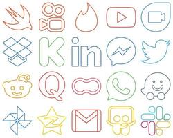 20 professionell gestaltete Social-Media-Symbole mit farbenfrohen Umrissen wie Quora. twittern. Finanzierung. Twitter und Facebook vollständig editierbar und einzigartig vektor