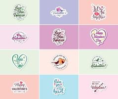 Drücken Sie Ihre Liebe mit herzlichen Valentinstag-Typografie-Aufklebern aus vektor