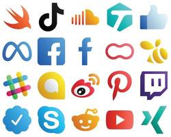 20 stilvolle Social-Media-Symbole mit Farbverlauf wie Erdnuss. fb. Musik. Facebook- und Meta-Symbole. kreativ und professionell vektor