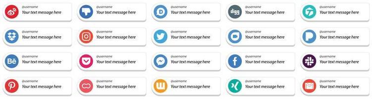 anpassningsbar social media Följ mig ikoner 20 packa sådan som behance. Google duo. taggade och PIP ikoner. elegant och hög upplösning vektor