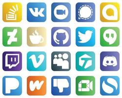 20 eleganta social media ikoner sådan som github. strömning. koffein och Google allo ikoner. mångsidig och professionell vektor