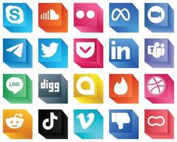 3d social media varumärke ikoner för branding 20 ikoner packa sådan som tweeta. Facebook och budbärare ikoner. redigerbar och hög upplösning vektor
