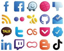 Gradient Social Media Brand Icons 20 Pack wie lastfm. zwitschern. Futter. kakao talk und github-symbole. vollständig editierbar und professionell vektor